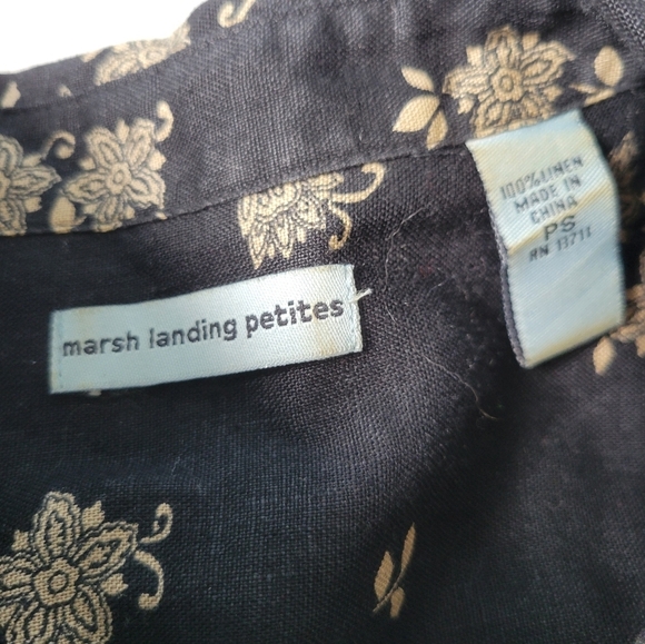 Marsh Landing Petites Small Linen Floral Print Shirt Black - Picture 5 of 7